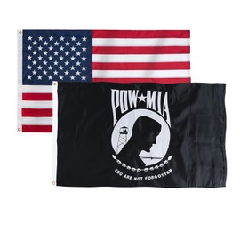 Homissor American Flag and Pow Flag 3x5 Ft Combo Pack - Embroidered Stars US Flags 3x5 for Outside Pow Flag 3x5 Heavy Duty Outdoor Double Side