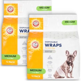 Arm & Hammer for Pets Male Dog Wraps, Medium 24 Ct | Ultra-Absorbent, Adjustable Male Dog Diapers with Leak-Proof Protection & Wetness Indicator | Arm & Hammer Baking Soda Enhanced for Odor Control