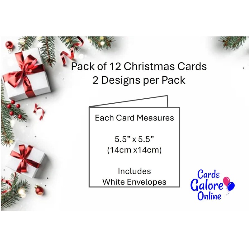 Pack of 12 Square Foil Christmas Cards - Snowman, Robin