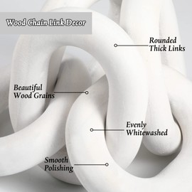 Decorative Wood Chain Link Decor Rustic Wood Link 5 Link Wooden Chain Decor Link Ornament Farmhouse Wooden Links Home Decor Hand Carved Wood Crafts Ornaments for Coffee Table Tray Shelf (White)