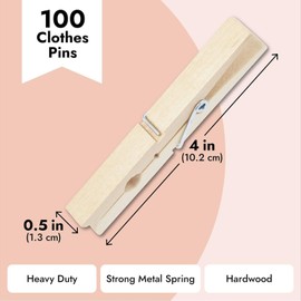 10-Pack Large 4 Inch Wooden Clothespins - Heavy Duty Outdoor Clothes Clips for Hanging Clothes, Art, Crafts, Photo Displays