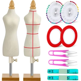 10 Pcs Doll Dress Form Mini Female 1/4 Size Tailor Dressmaker Dummy Mannequins Body Miniature Sewing Mannequin Dress Forms for Sewing with Red Patch Set