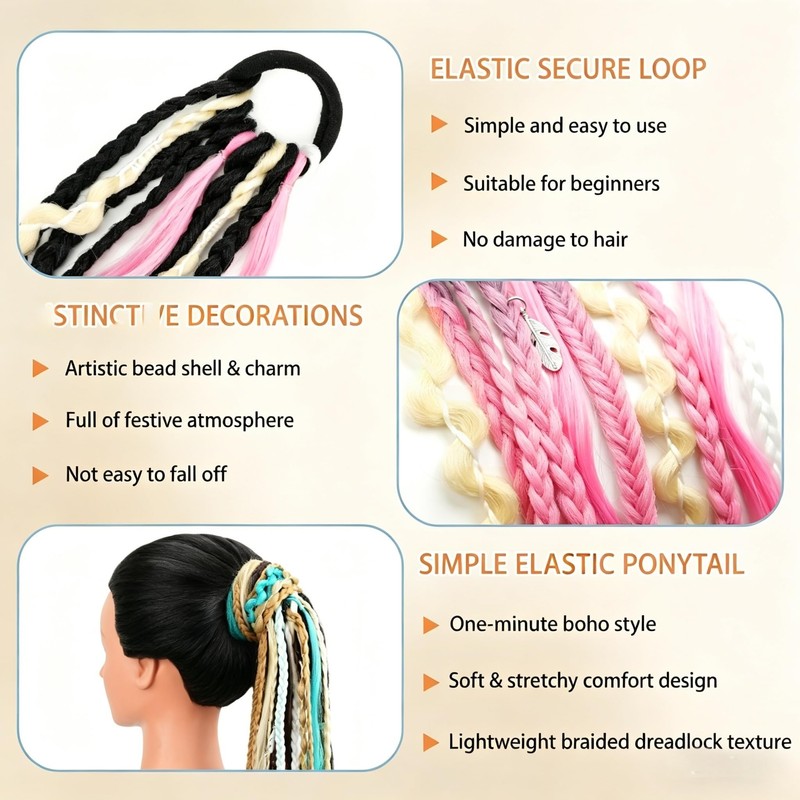 22 Inch Elastic Dread Ponytail Extension Dreadlock Ponytail Extension Synthetic