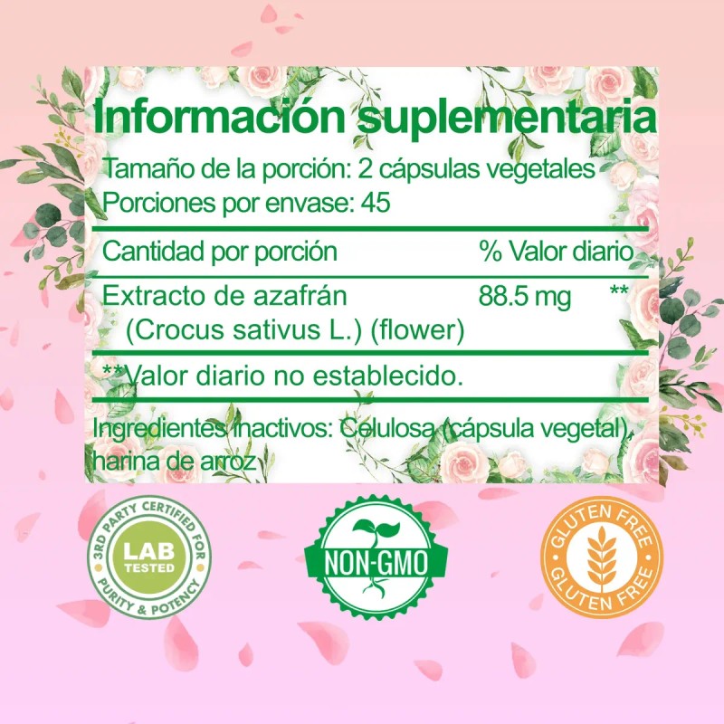 Gwynne Azafrán Puro Orgánico 5mg Extracto Saffron Feliz Aumentar Energía