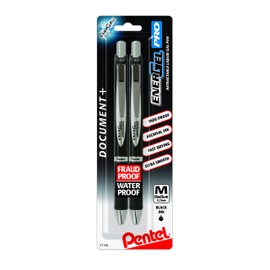 Pentel EnerGel Pro Permanent Gel Ink Pen, (0.7mm) Medium Point, Black Ink, 2-Pk (BLP77BP2A)