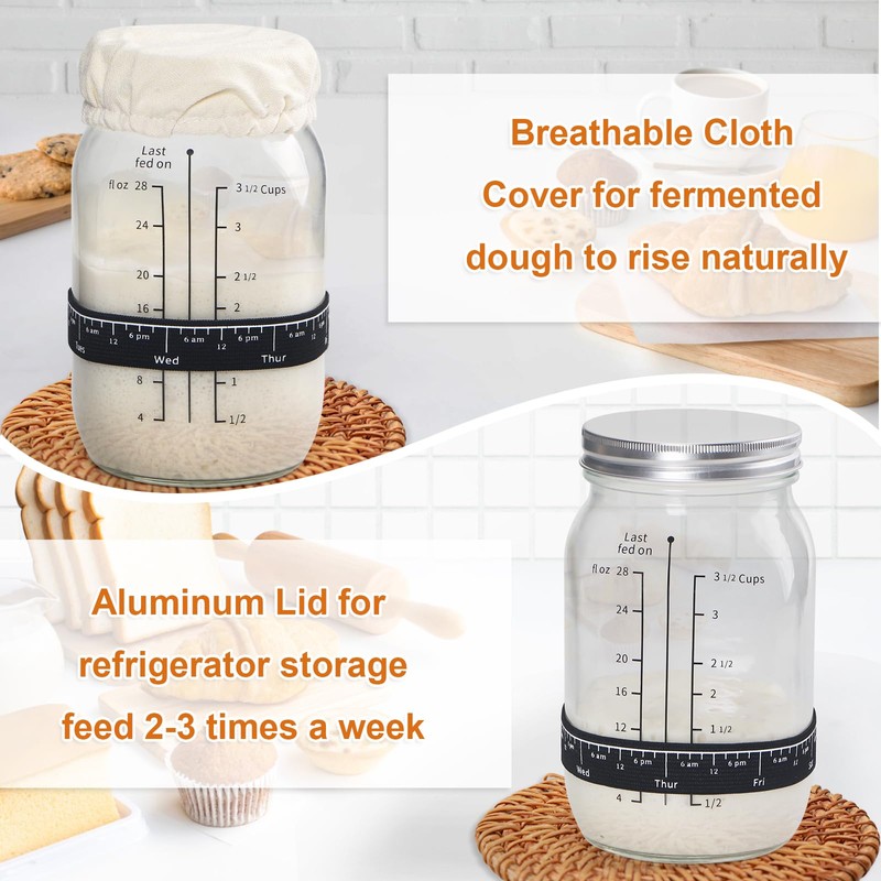 ROLIOUMEN Sourdough Starter Kit, 34OZ Sourdough Jar Container with Aluminium