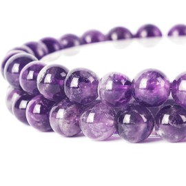 10mm Natural Amethyst Round Bead - 35PCS Bulk Gemstone Beads for Jewelry Making, DIY Bracelets, Necklaces - Includes Crystal Stretch Cord - Stone Beads for Crafting Gifts