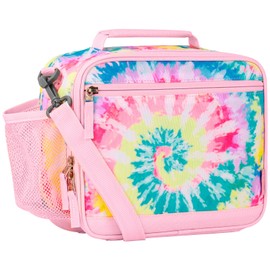 Choco Mocha Tie Dye Lunch Bag for Girls, Kids Insulated Lunch Bag for School Picnic with Strap, Childrens Lunch Box Cooler Bag with Bottle Hoder, Rainbow