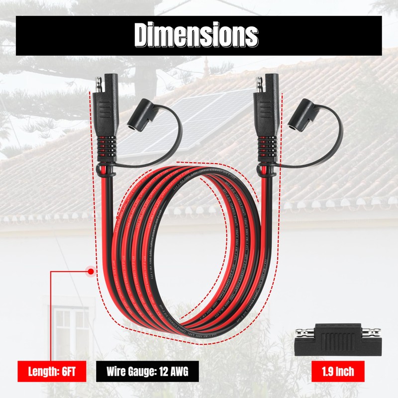 6FT 12AWG SAE Extension Cable, 12 AWG SAE to SAE