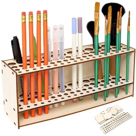 KEUGT Make Up Wooden Brush Holder Stand, Brush Holder Painting Wood, 67-Hole Desk Stand Organiser, Multifunctional Makeup Brush Storage Painting, for Versatile Storage