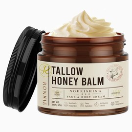 Beef Tallow & Raw Honey Balm: Grass-Fed, Unscented Moisturizer for Dry Skin – Natural, Soothing for Face, Body & Hands (2oz) - Specification: Fresh Release (4OZ,Unscented)