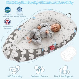 LLAZZ Baby Lounger for Newborn, Baby Nest Cribs Cover Co Sleeping Bed for Girls Boys Babies Essentials, Soft Breathable Portable Infant Floor Lounger for Home and Travel (Gray Elephant)