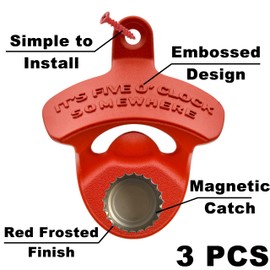 HAIICEN Red Wall Mount Magnetic Bottle Opener IT'S FIVE O'CLOCK SOMEWHERE Soda Cap Opener with Magnet (3 PCS)