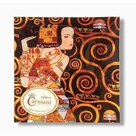 Carmani - Square Glass Plate with Gustav Klimt 'Exceptation' painting 15x15cm