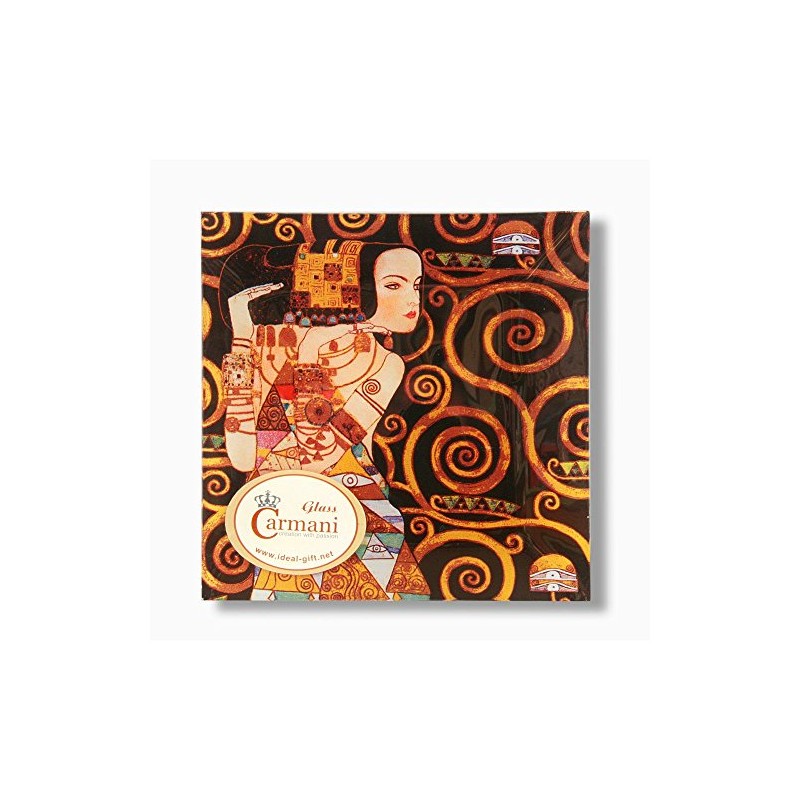 Carmani - Square Glass Plate with Gustav Klimt 'Exceptation' painting