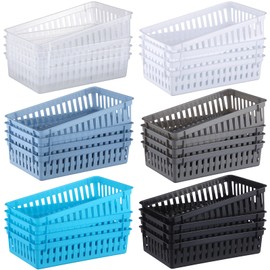 Wenqik 24 Pcs Small Plastic Storage Baskets Bulk for Organizing 10.24 x 6.5 x 2.36 Inch Plastic Storage Bins Storage Tray Organizer Bin Container for Bedroom Office Classroom Desktop(Multicolor)