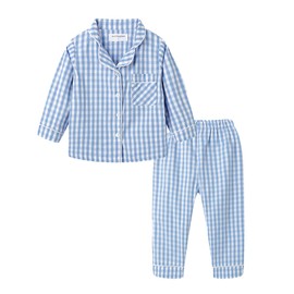 Mud Kingdom Toddler Pajamas for Girls Boys Kids Clothes Sets Button Down Lattice 100% Cotton Sleepwear Blue 9-10 Years