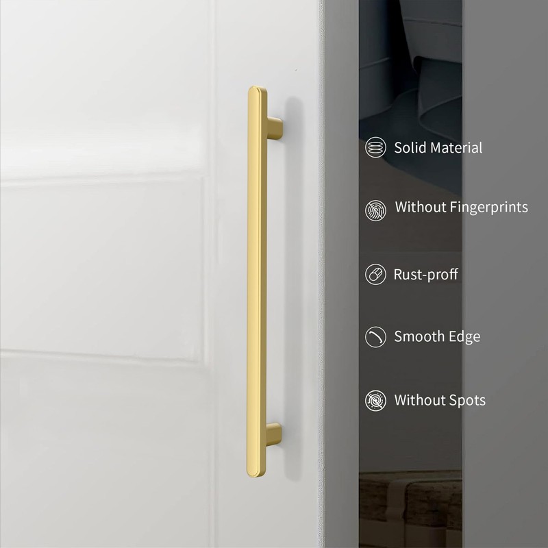 KNOKLOCK 10 Pack 10 Inch(254mm) Kitchen Cabinet Handles Brushed Gold