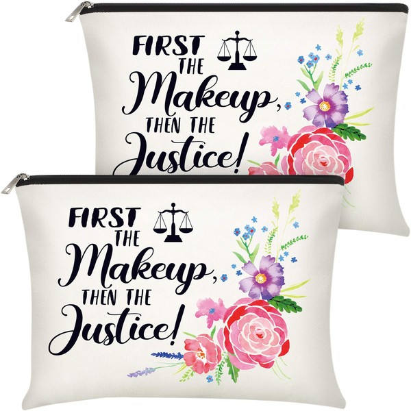 Frienda 2 Pieces First The Makeup Then The Justice Lawyer Cosmetic Bags, Funny Travel Cosmetic Pouch Future Lawyer Gift Law Student Gifts School Graduation Gift Toiletry Bag for Women