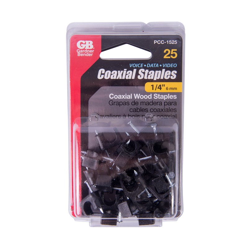 GARDNER BENDER INC, 25 Pack, Black PCC-1525 Coaxial Cable Staple