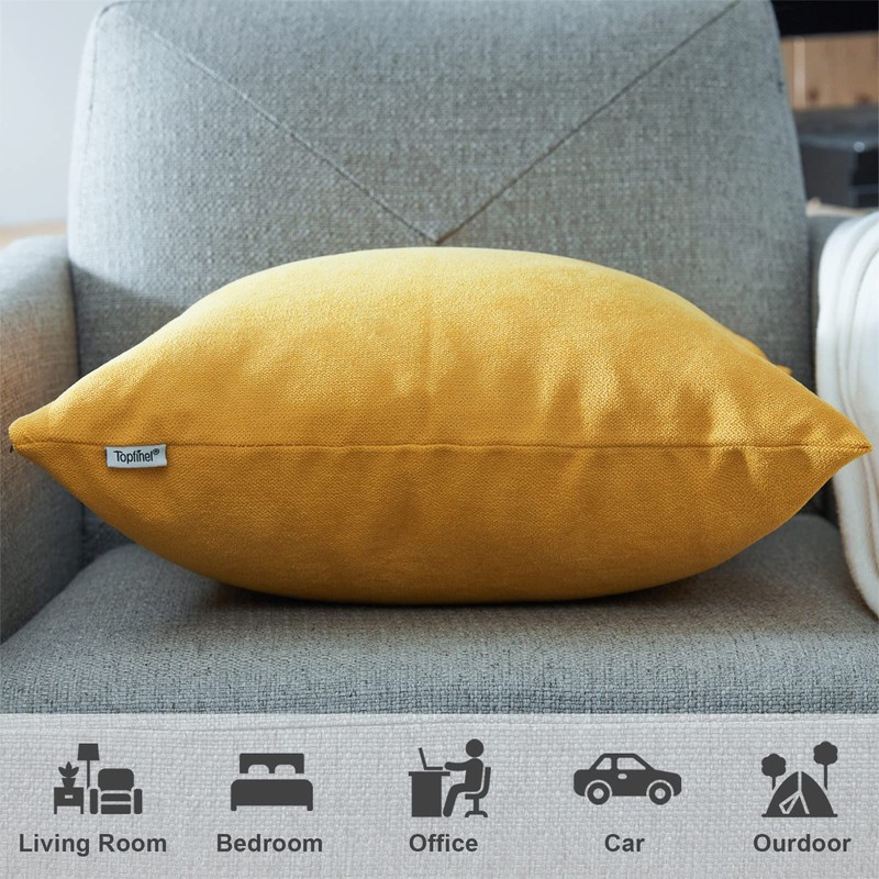 Topfinel Set of 2 Plain Cushion Covers, Decorative Chenille Cushion