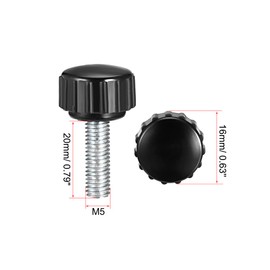 uxcell 2pcs Knurled Clamping Knobs M5 x 20mm Metric Zinc Plated Carbon Steel Male Thread Thumb Screw on Type 16mm Plastic Round Head Threaded Hand Bolt Stud Knobs Black