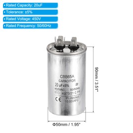PATIKIL 20uF 20MDF 450V AC Fan Start Capacitor, CBB65 Circular Run Capacitor for AC Motor Run Air Conditioner Cool Heat Pump Condenser Straight