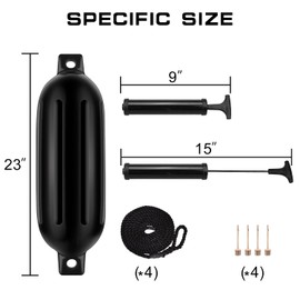 LEAP Boat Fender 2pcs G2 Black Inflatable Ribbed Boat Fender/Bumper Fender Lines,Pump and 4 Needles, Marine-Grade UV-Resistant PVC