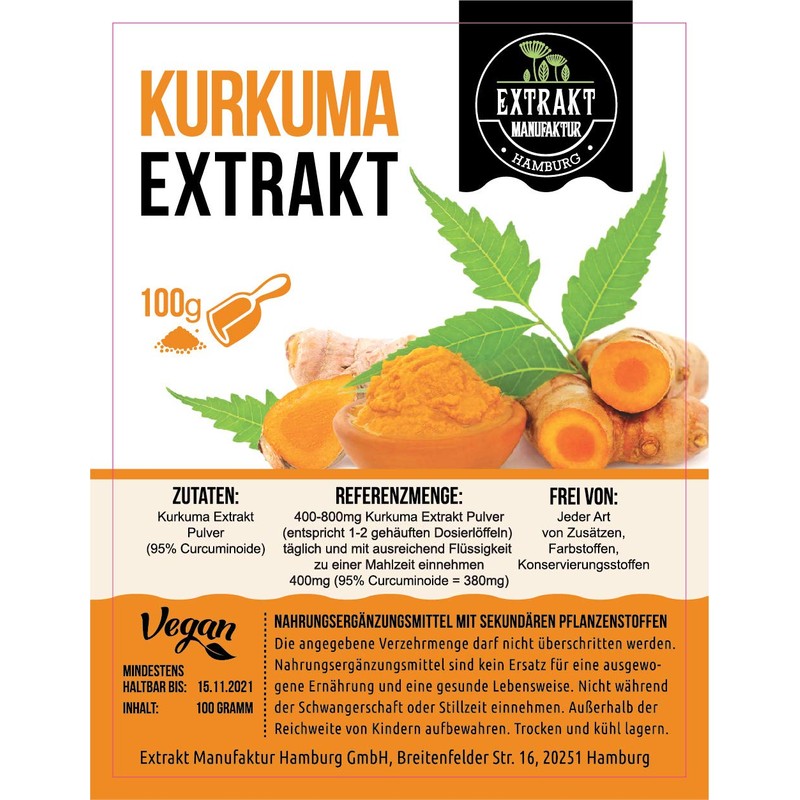 Turmeric Extract, 95% Curcuminoids, 100 g Powder, Organic Extract Powder,