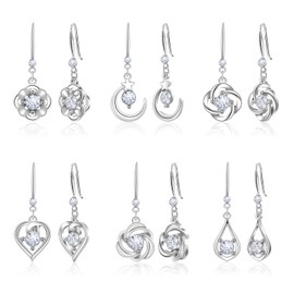Silver Crystal Dangle Earrings Set for Women Hypoallergenic Leverback Drop Earrings Multiple Leverback Earrings Jewelry Set Rhinestone Christmas Valentine's Day Holiday Present
