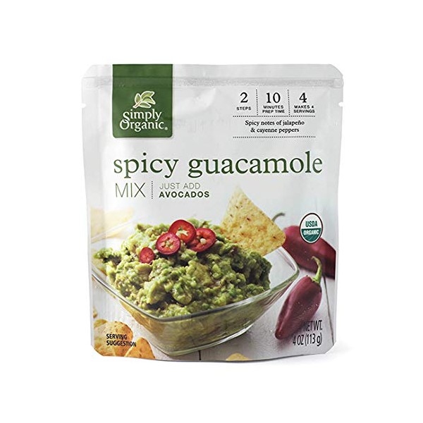 Simply Organic Spicy Guacamole Mix Sauce, Certified Organic | 4 oz | Pack of 6