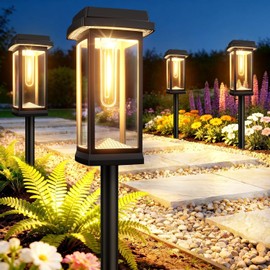 Paquete de 8 luces solares de jardín para exteriores, impermeables, hasta 15 horas de funcionamiento, encendido/apagado automático, luces solares para exteriores, patio, pasarela, paisaje