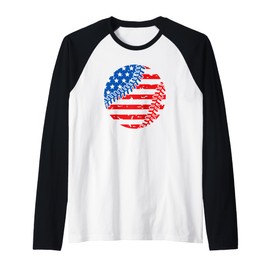 Baseball American Flag Distressed USA Stars and Stripes Raglan Baseball Tee
