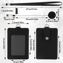 PU Leather Badge Holder with Lanyard ID Badge Holder with Retractable Reel Clips, Multiple Card Slots Retractable Badge Reel ID Card Holders Set for Badge Credit Cards