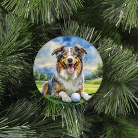 Australian Shepherd Christmas Ornament - Dog and Golf Design With Watercolor Style Effect - 2025 Acrylic Decoration For Tree - Unique Australian Shepherd Gift and Sports Home Decor