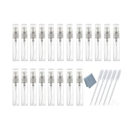 Elfenstal- 20pcs Mini Clear 5ml 1/6OZ Atomizer Fine Mist Empty Glass Bottle Spray Refillable Fragrance Perfume Scent Sample Bottle 1pc Clean Cloth for Travel Party Makeup Tool 5pcs Free 3ml Pipette