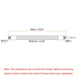PATIKIL 23.6" Universal Gooseneck Hose, 1 Pcs M8 to M10 Fine Thread Bendable Metal Hose Flexible Arm Tube Extension for Lamp, DIY Equipment, Black