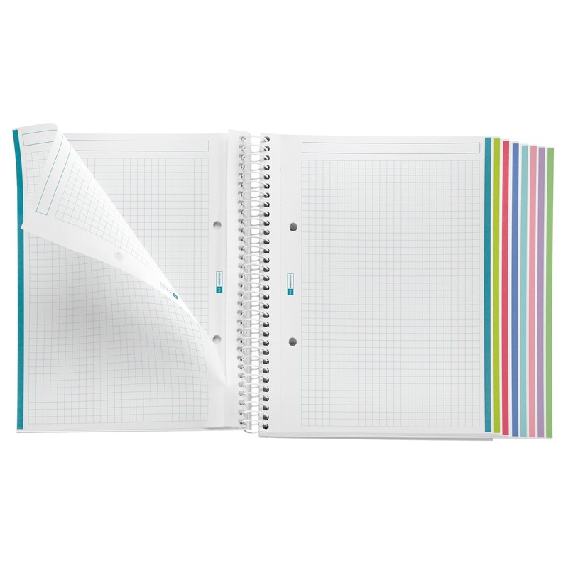 Miquelrius Spiral Bound Plastic Notebook, 160 Sheets, 8 Colours, Squared
