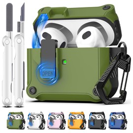 Compatible with Airpods 4 Case Cover for Women Men, Unique Security Lock Cases for Airpods 4th Generation Case 2024 with Cleaning Kit and Keychain Front LED Visible Green