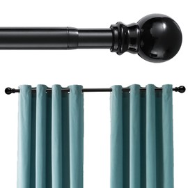 Curtain Rods for Windows 32 to 52 Inch - 1 Inch Heavy Duty Black Curtain Rods with Brackets - Adjustable Window Curtains Rod for Door, Bedroom, Drapery, Valance, Kitchen, Bathroom