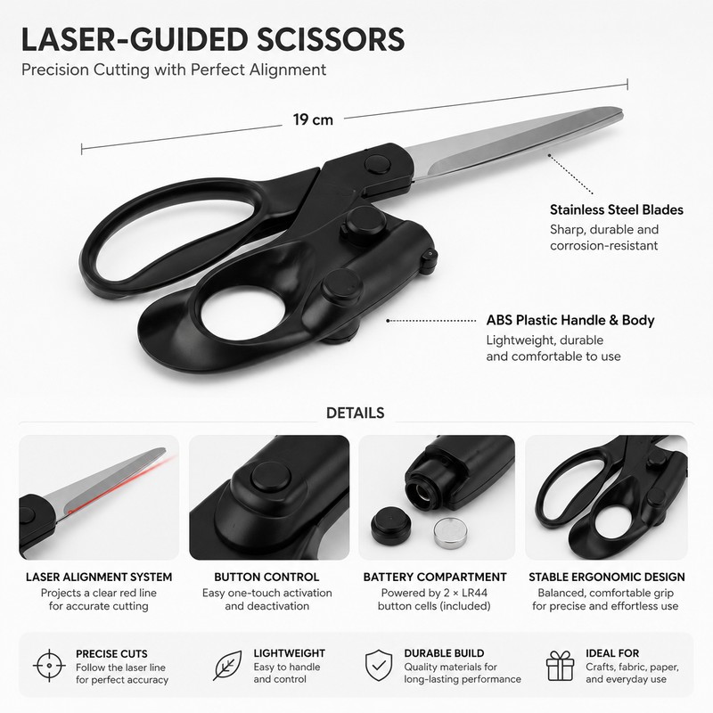 Laser Guided Scissors for Crafts & Sewing – Stainless Steel