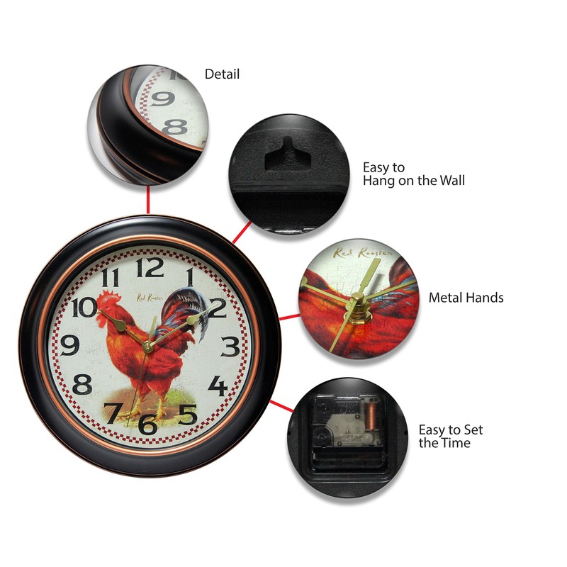 Infinity Instruments Red Rooster Silent Sweep 12 inch Wall Clock