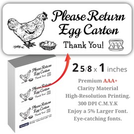 Havongki 120 Chicken Egg Carton Labels Stickers | Please Return Egg Carton | White | Farm Fresh Eggs | 4 6 12 15 18 30 48 50 Count - Basket Box Container Extra Organizer Farm Supplies, 66mm x 26mm-L8