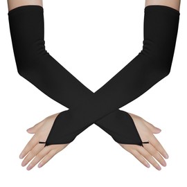 Hmxpls Fingerless Over Elbow Gloves, Long Fingerless Satin Opera Gloves Soft Stretchy Spandex Adult Size Cosplay Gloves