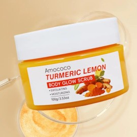 Turmeric Lemon Body Scrub Exfoliating Body Polish Natural Skin Care Scrub 100g Moisturizing Gentle Exfoliator Body Glow Brightening Daily Use Body Scrub Travel Size