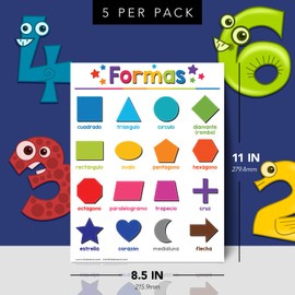 Formas Spanish Chart for Preschool to Gradeschool Kids – Colorful Shapes Educational Visual Learning Aid Poster | Glossy Durable Cardstock | 8.5 x 11 | 5 per Pack