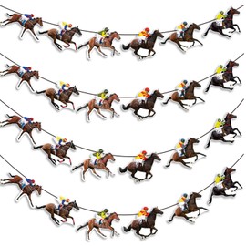Nereds 4Pcs Horse Racing Banner Horse Racing Bunting Garland Race Day Flag Horse Party Decorations for Paper Birthday Party Supplies
