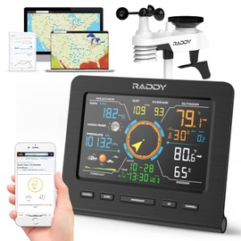 Raddy WF-100C Lite Weather Station Wireless Indoor Outdoor with Temperature, Barometric, Humidity, Wind Gauge, Rain Gauge, Weather Forecast, Moon Phase, Alarm Clock for Home, Garden