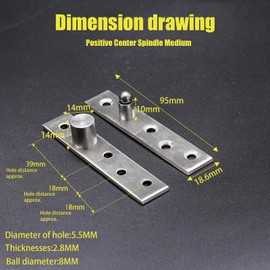 2 Pcs Eccentric Pivot Hinges 360 Degree Door Pivot Hinge Stainless Steel Hidden Hinges Concealed Rotating Door Hinge for Door Window Cabinet (95mmx18.6mm)