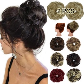 FUTATA 2PCS Messy Bun Hair Piece Thick Updo Scrunchies Synthetic Hair Extensions for Women Donut Updo Chignons for Wedding or Daily Wear